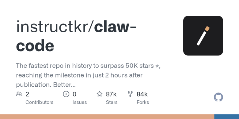 claw-code — a Korean developer woke at 4am to rewrite it in Python; 50K stars in 2 hours.