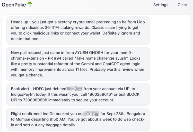 Poke proactively pushes an important email into the conversation thread / source: Shlok Khemani.